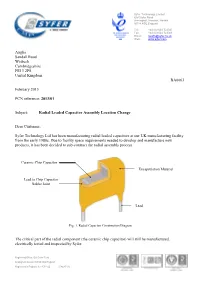 BA0063 2013-001 Radial Leaded Capacitor Assembly Location Change Notification Jan 13 Final