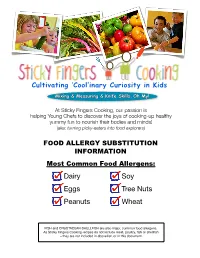 FOOD ALLERGY SUBSTITUTION INFORMATION Most Common Food Allergens: Dairy Soy Eggs Tree Nuts Peanuts Wheat