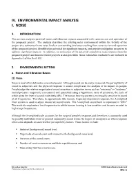 Iv. Environmental Impact Analysis I. Noise