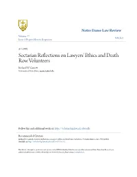 Sectarian Reflections on Lawyers' Ethics and Death Row Volunteers Richard W