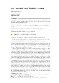 Test Generation Using Symbolic Execution