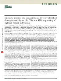 Extensive Genomic and Transcriptional Diversity Identified Through Massively Parallel DNA and RNA Sequencing of Eighteen Korean Individuals