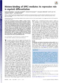 Histone-Binding of DPF2 Mediates Its Repressive Role in Myeloid Differentiation