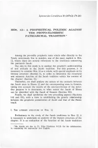 Hos. 12: a Prophetical Polemic Against the Proto-Elohistic Patriarchal Tradition*
