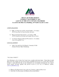 Regular Work Session Tuesday, November 15, 2011 6:00 P.M