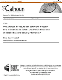 Unauthorized Disclosure: What Leads Some to Violate Security Clearance