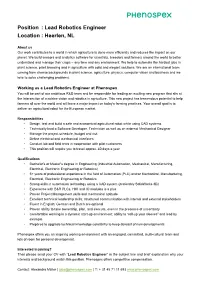 Lead Robotics Engineer Location : Heerlen, NL