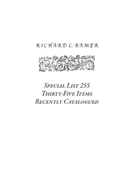 Special List 255 Thirty-Five Items Recently Catalogued 2 Richardrichard C
