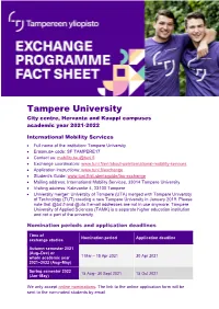 Tampere University Exchange Studies Fact Sheet