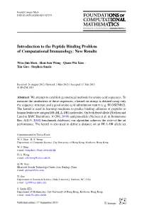 Introduction to the Peptide Binding Problem of Computational Immunology: New Results