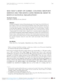 Mau Mau's Army of Clerks: Colonial Military Service and the Kenya Land Freedom Army in Kenya's National Imagination