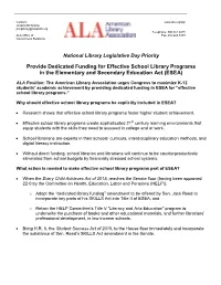 Provide Dedicated Funding for Effective School Library Programs in the Elementary and Secondary Education Act (ESEA)