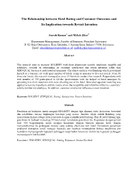 The Relationship Between Hotel Rating and Customer Outcomes and Its Implication Towards Revisit Intention