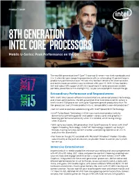8Th Generation Intel® Core™ Processors Product Brief
