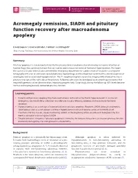 Acromegaly Remission, SIADH and Pituitary Function Recovery After Macroadenoma Apoplexy