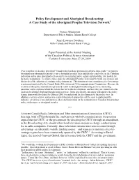 Policy Formulation and Aboriginal Broadcasting