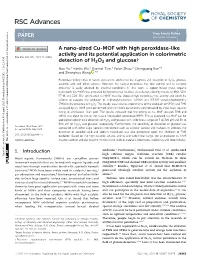 A Nano-Sized Cu-MOF with High Peroxidase-Like Activity and Its Potential Application in Colorimetric Detection of H2O2 and Gluco