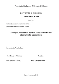 Catalytic Processes for the Transformation of Ethanol Into Acetonitrile