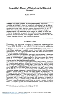 Kropotkin's Theory of Mutual Aid in Historical Context*