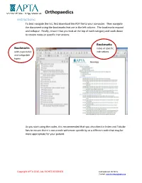 Orthopaedics Instructions: to Best Navigate the List, First Download This PDF File to Your Computer