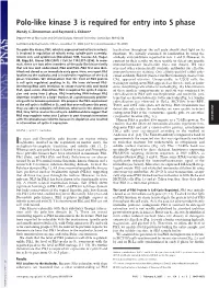 Polo-Like Kinase 3 Is Required for Entry Into S Phase