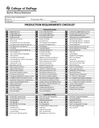 Production Requirements Checklist