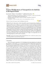 Surface Modifications of Nanoparticles for Stability in Biological Fluids