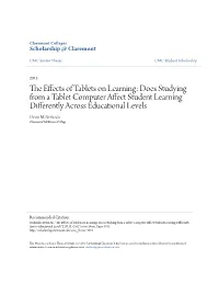 The Effects of Tablets on Learning: Does Studying from a Tablet Computer Affect Student Learning Differently Across Educational Levels" (2015)