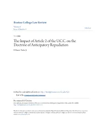 The Impact of Article 2 of the U.C.C. on the Doctrine of Anticipatory Repudiation, 9 B.C.L