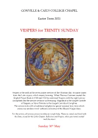 VESPERS for TRINITY SUNDAY