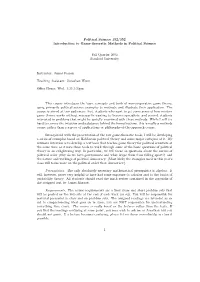 Political Science 152/352 Introduction to Game-Theoretic Methods in Political Science Fall Quarter 2002 Stanford University Inst