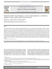 Unintended Effects of Technology on Climate Change Adaptation: an Historical Analysis of Water Conﬂicts Below Andean Glaciers