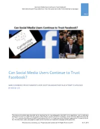 Can Social Media Users Continue to Trust Facebook? Mark Zuckerberg’S Privacy Manifesto: More Deception & Another Failed Attempt to Apologize