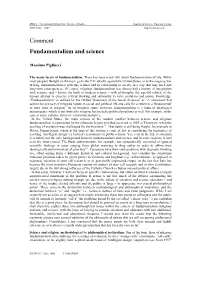 Comment Fundamentalism and Science