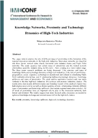 Knowledge Networks, Proximity and Technology Dynamics of High-Tech Industries