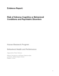 Behavioral Health and Performance Element: Evidence Report