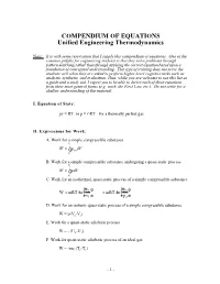 COMPENDIUM of EQUATIONS Unified Engineering Thermodynamics
