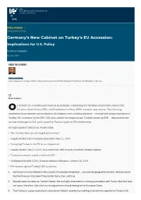 Germany's New Cabinet on Turkey's EU Accession: Implications for U.S