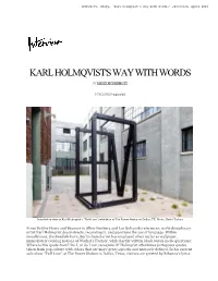 Karl Holmqvist's Way with Words," Interview, April 2016