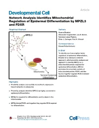 Network Analysis Identifies Mitochondrial Regulation Of