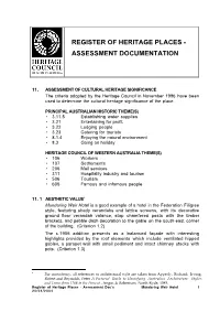 Register of Heritage Places - Assessment Documentation