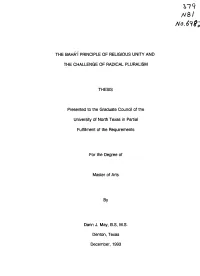 The Baha'i Principle of Religious Unity and the Challenge of Radical Pluralism