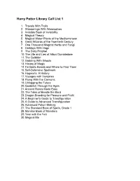 Harry Potter Library Call List 1