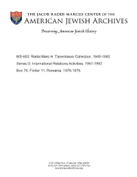 MS-603: Rabbi Marc H. Tanenbaum Collection, 1945-1992