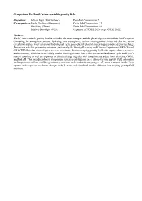Symposium 2B: Earth's Time-Variable Gravity Field
