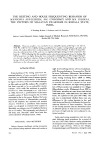 The Resting and House Frequenting Behavior of Mansonia Annulifera, Ma