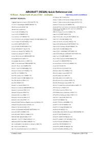 AIRCRAFT (RESIN) Quick Reference List Kitbase - Keep Track of Your Kits! (Sample)