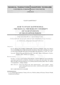 How to Study Mathematics – the Manual for Warsaw University 1St Year Students in the Interwar Period