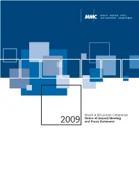 Marsh & Mclennan Companies 2009 Notice of Annual Meeting and Proxy