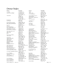 Owner Index Owner Location Owner Location A